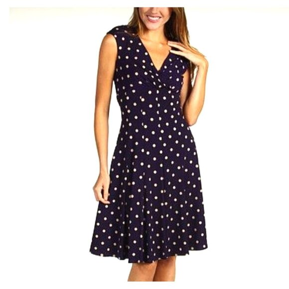 Ralph Lauren Purple Tan Polka Dot A-Line Dress Size 14 Spring Summer‎ Wedding - Picture 1 of 7
